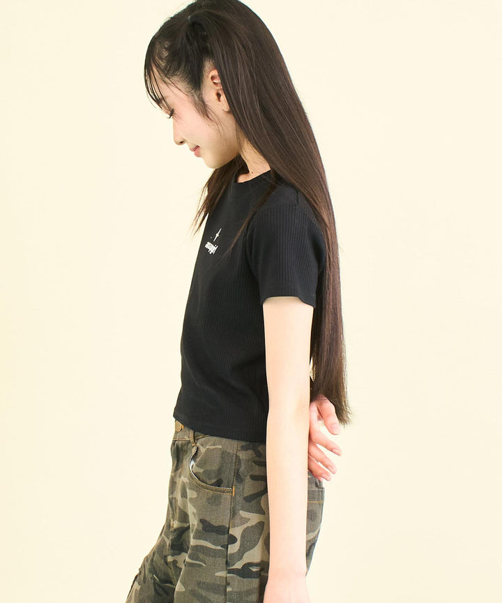 シルバー ジェル プリント リブ Tシャツ トップス (キッズお揃い) 913-7661
