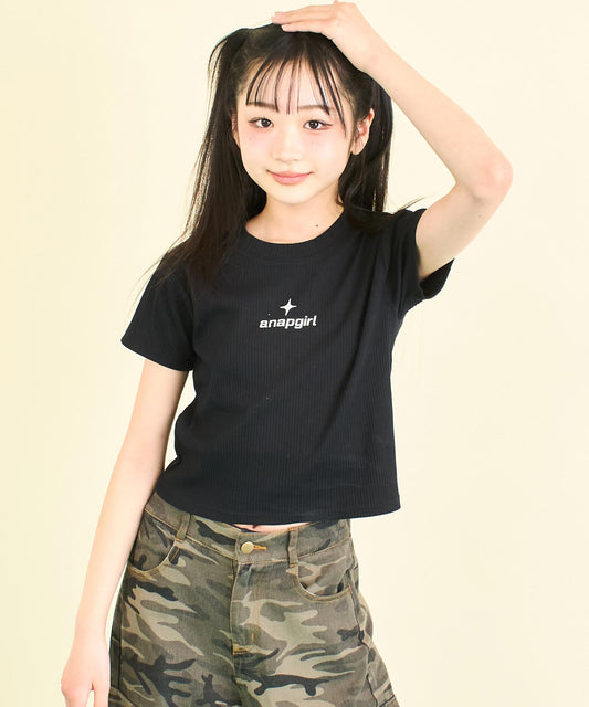 シルバー ジェル プリント リブ Tシャツ トップス (キッズお揃い) 913-7661
