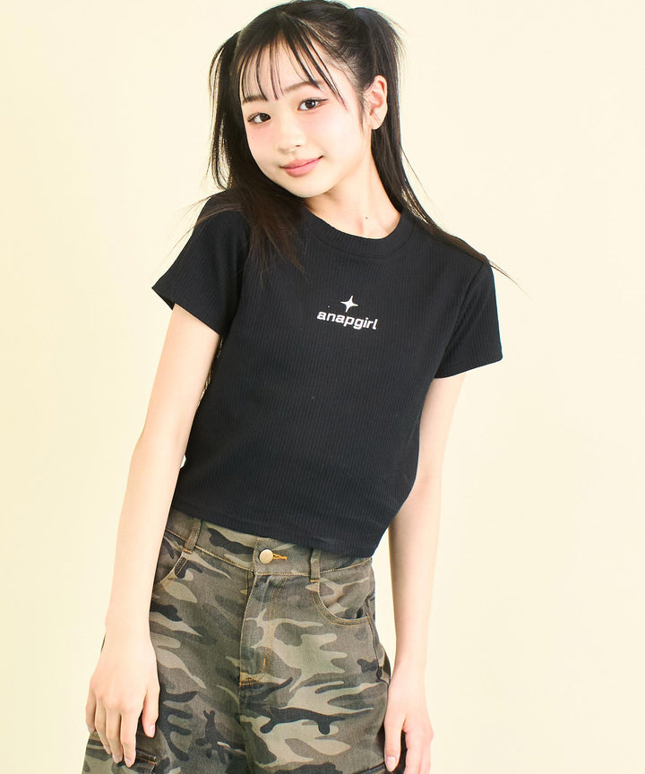 シルバー ジェル プリント リブ Tシャツ トップス (キッズお揃い) 913-7661
