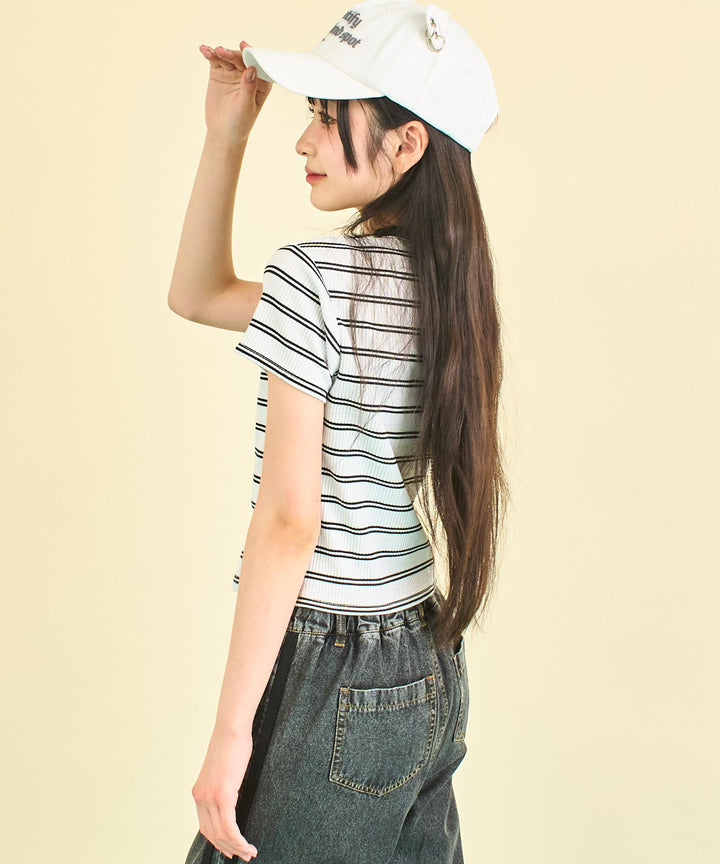 シルバー ジェル プリント リブ Tシャツ トップス (キッズお揃い) 913-7661