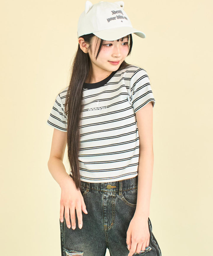シルバー ジェル プリント リブ Tシャツ トップス (キッズお揃い) 913-7661