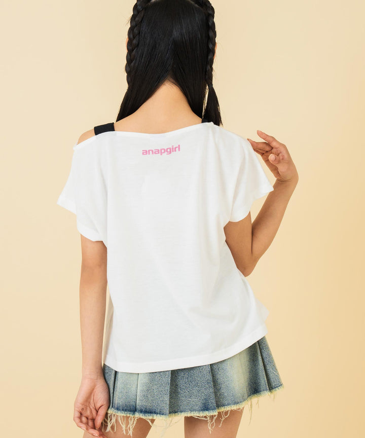 アシンメトリー 肩アキ オーロラワッペン Tシャツ トップス 【キッズお揃い】 913-7666