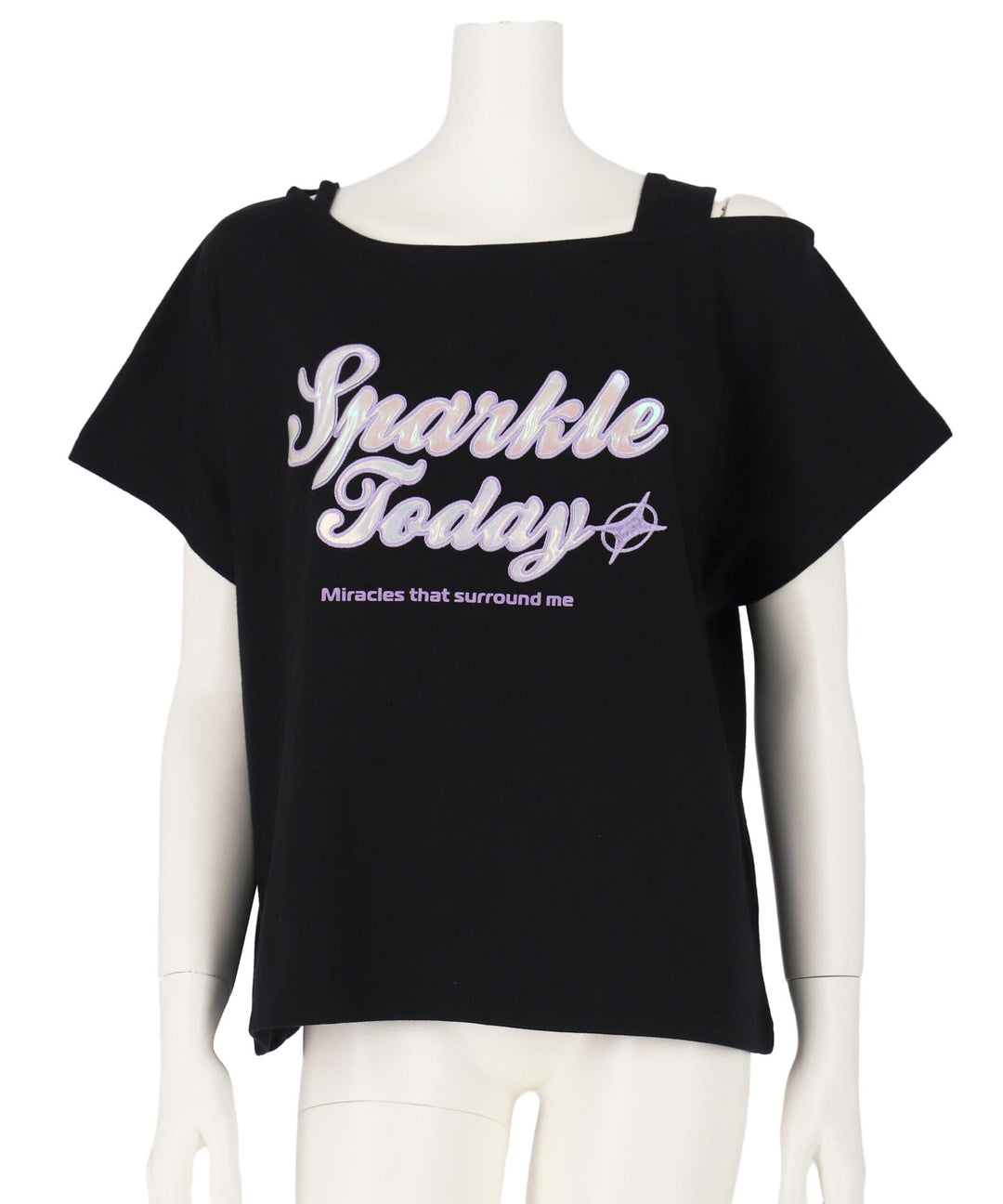 アシンメトリー 肩アキ オーロラワッペン Tシャツ トップス 【キッズお揃い】 913-7666