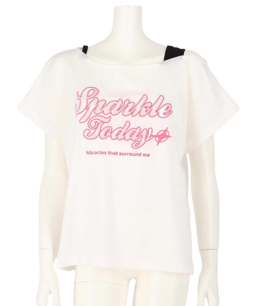 アシンメトリー 肩アキ オーロラワッペン Tシャツ トップス 【キッズお揃い】 913-7666