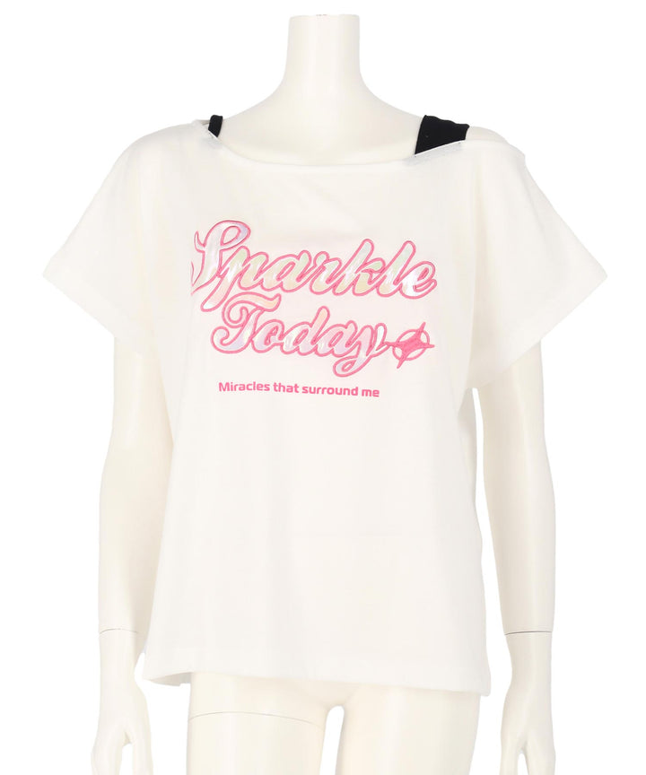 アシンメトリー 肩アキ オーロラワッペン Tシャツ トップス 【キッズお揃い】 913-7666
