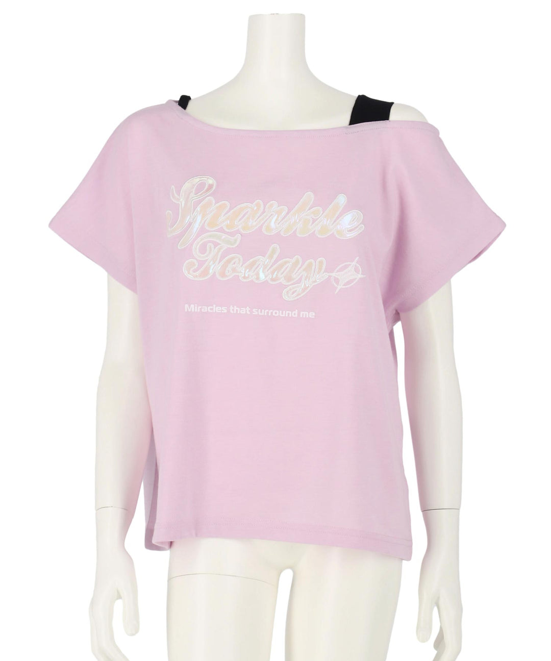 アシンメトリー 肩アキ オーロラワッペン Tシャツ トップス 【キッズお揃い】 913-7666