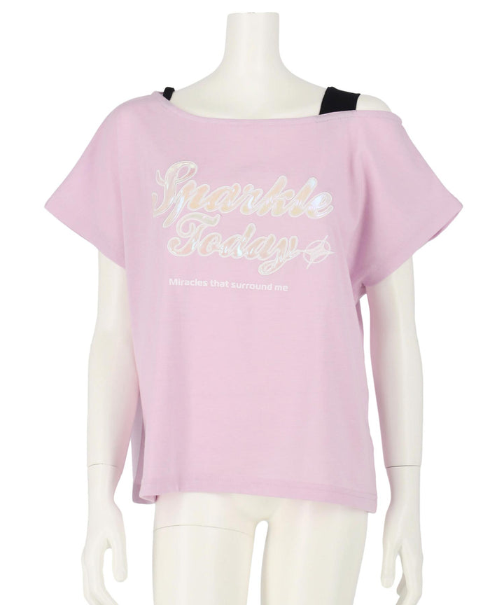 アシンメトリー 肩アキ オーロラワッペン Tシャツ トップス 【キッズお揃い】 913-7666