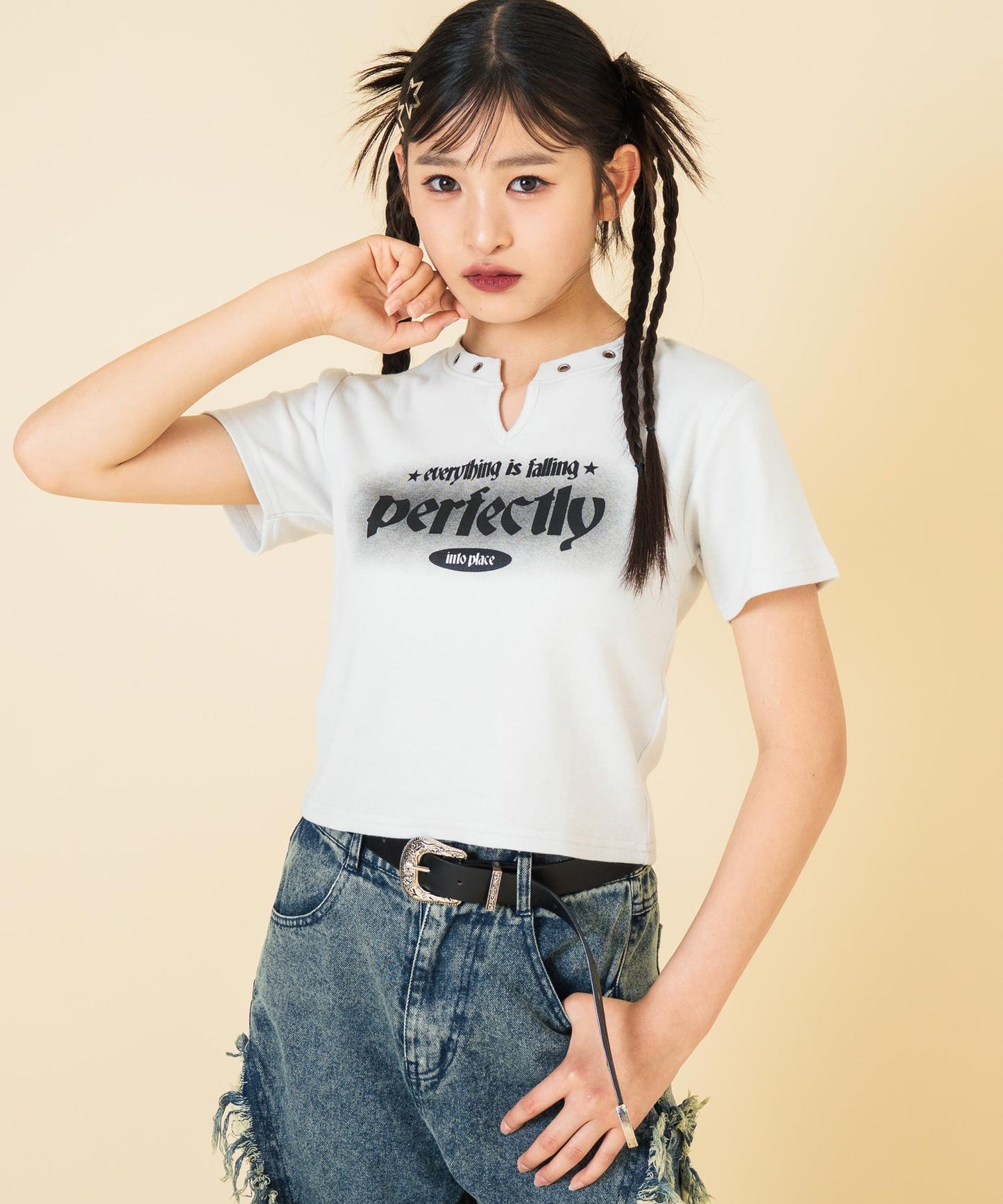 ハトメ ポイント ロゴ プリント ミニ Tシャツ トップス【キッズお揃い】 913-7669