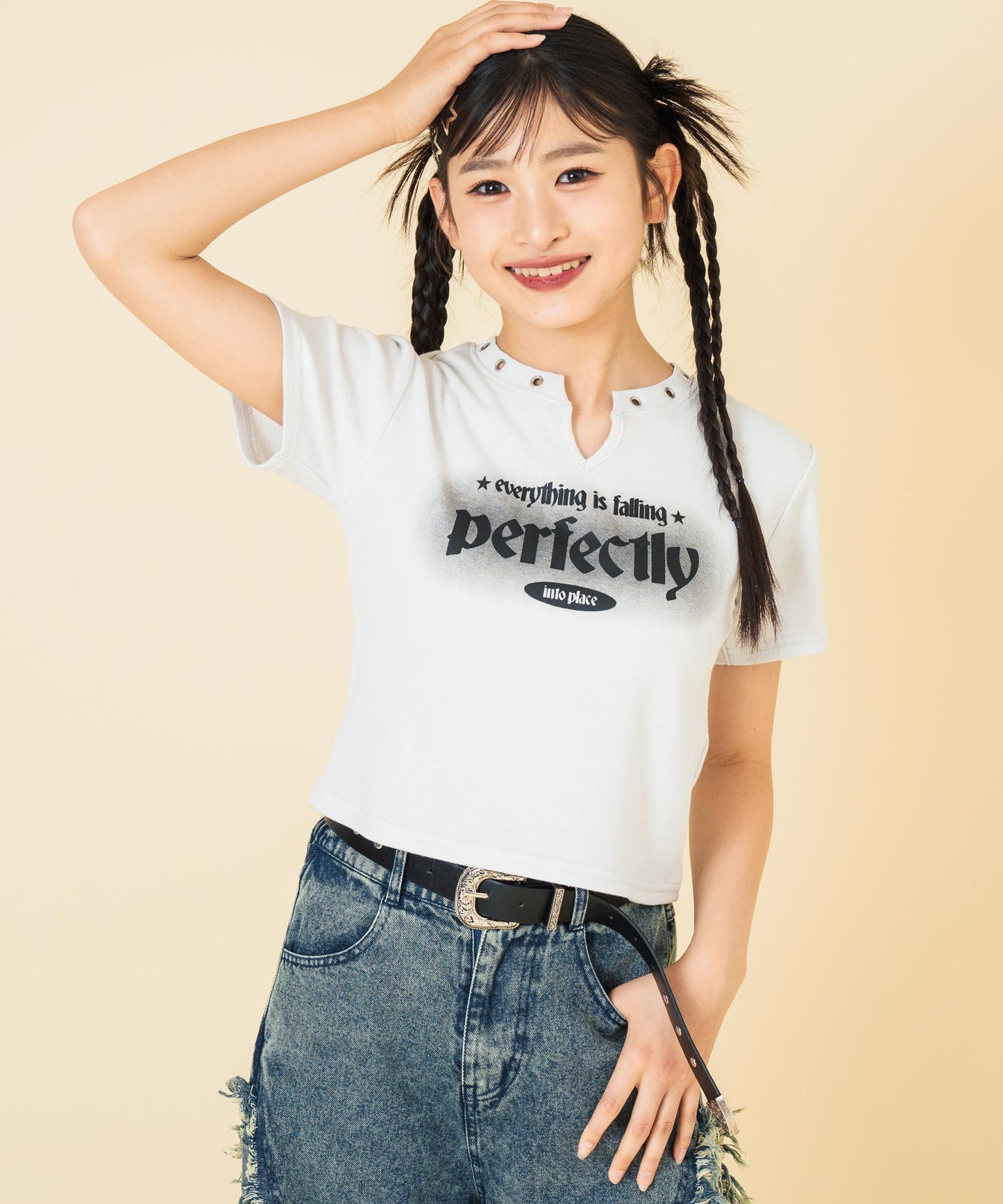 ハトメ ポイント ロゴ プリント ミニ Tシャツ トップス【キッズお揃い】 913-7669