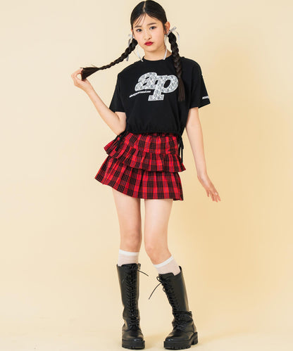 レース ワッペン付き サイド リボン Tシャツ トップス【キッズお揃い】 913-7671