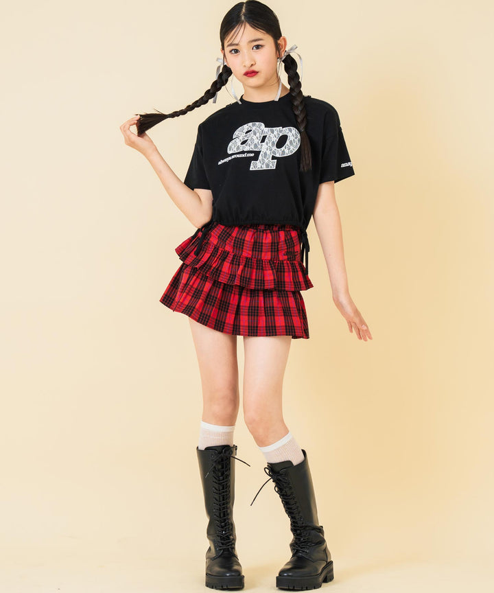 レース ワッペン付き サイド リボン Tシャツ トップス【キッズお揃い】 913-7671