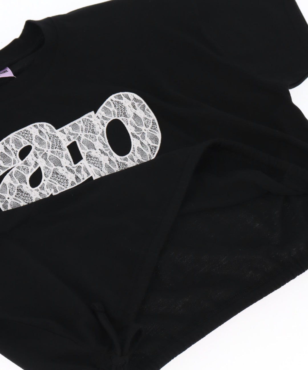 レース ワッペン付き サイド リボン Tシャツ トップス【キッズお揃い】 913-7671