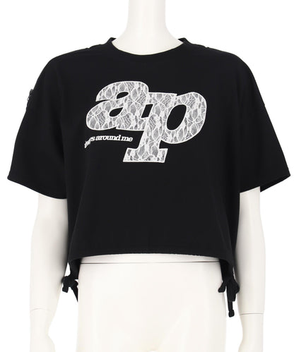 レース ワッペン付き サイド リボン Tシャツ トップス【キッズお揃い】 913-7671