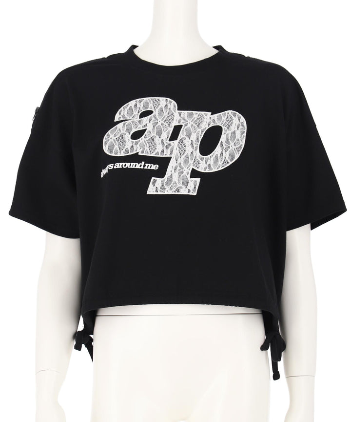 レース ワッペン付き サイド リボン Tシャツ トップス【キッズお揃い】 913-7671