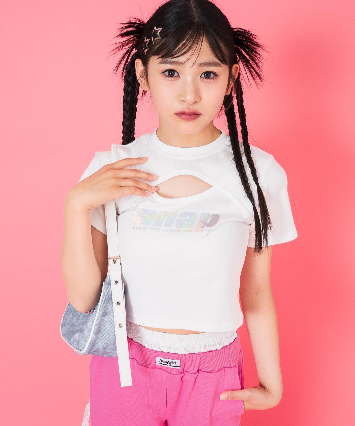 シルバーロゴ プリント ミニ トップス Tシャツ 【キッズお揃い】 913-7674