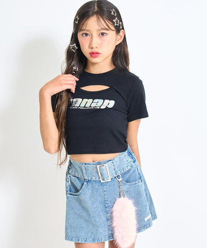 シルバーロゴ プリント ミニ トップス Tシャツ 【キッズお揃い】 913-7674