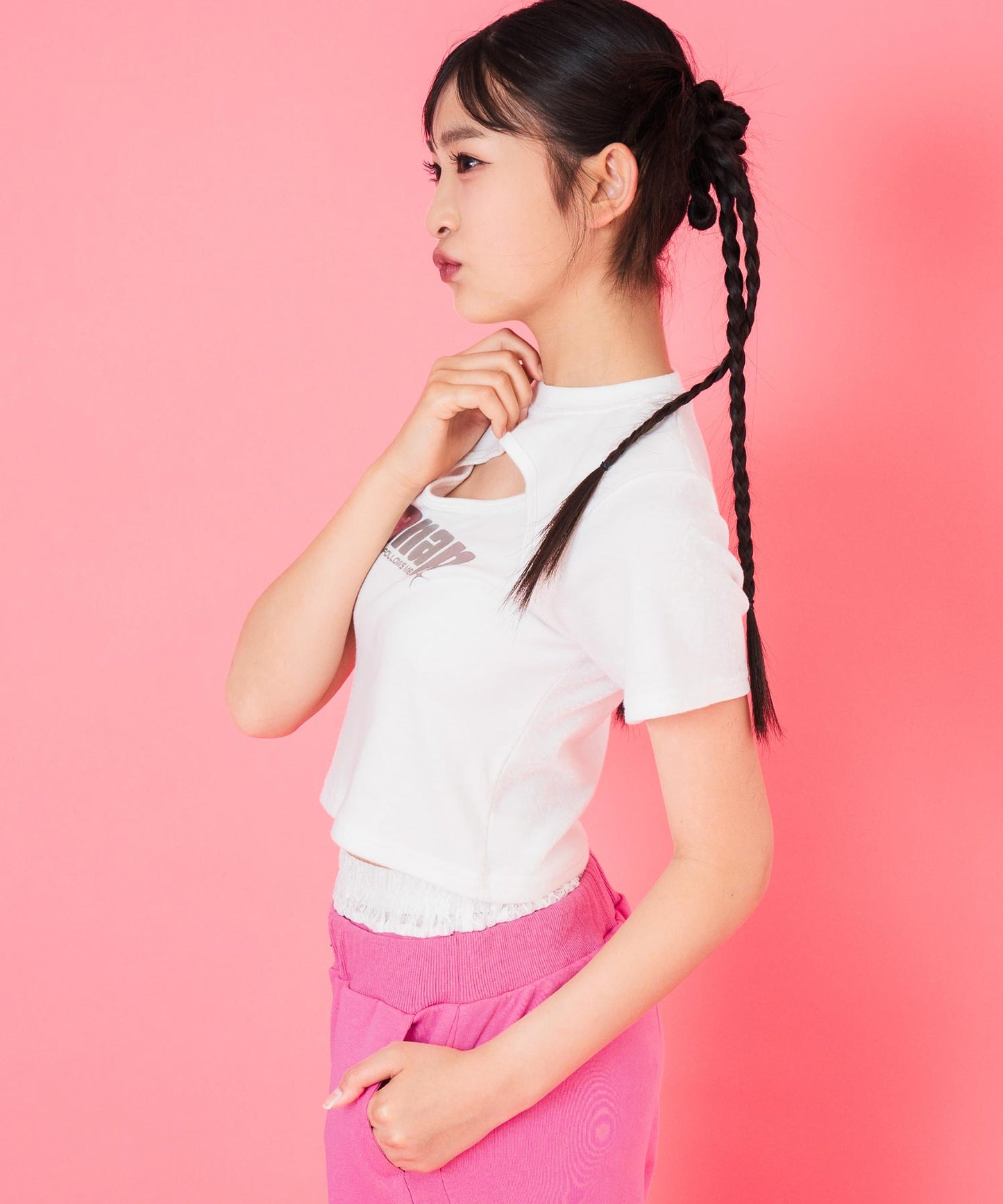 シルバーロゴ プリント ミニ トップス Tシャツ 【キッズお揃い】 913-7674