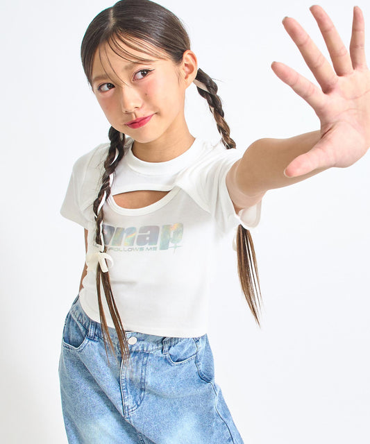 シルバーロゴ プリント ミニ トップス Tシャツ 【キッズお揃い】 913-7674