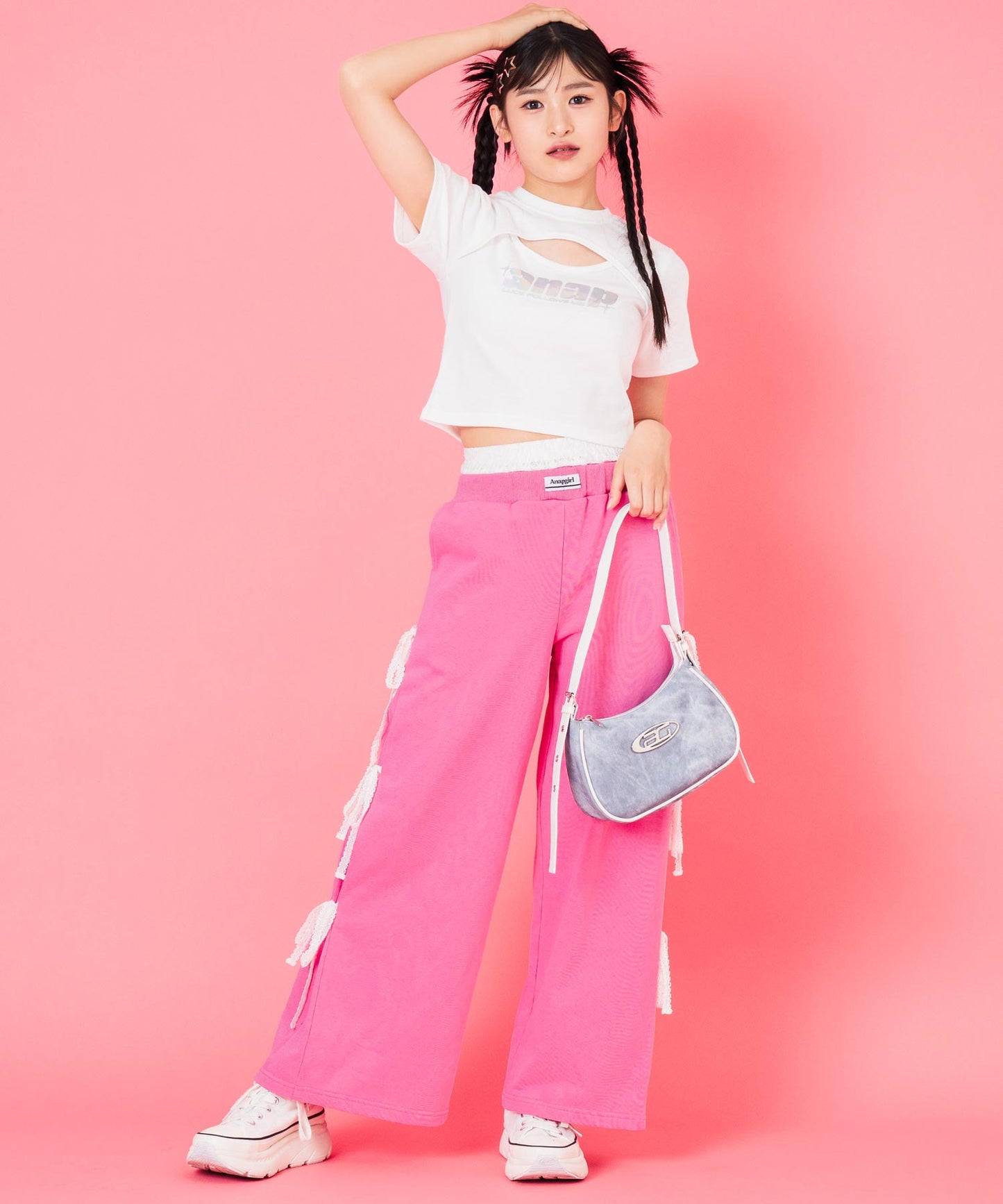 シルバーロゴ プリント ミニ トップス Tシャツ 【キッズお揃い】 913-7674
