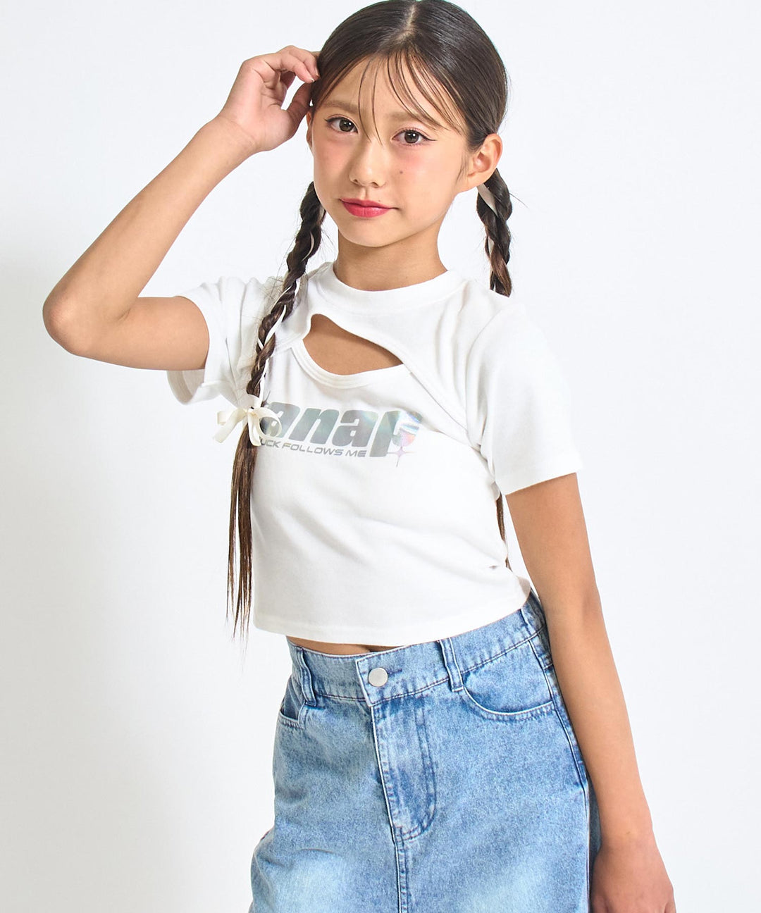 シルバーロゴ プリント ミニ トップス Tシャツ 【キッズお揃い】 913-7674