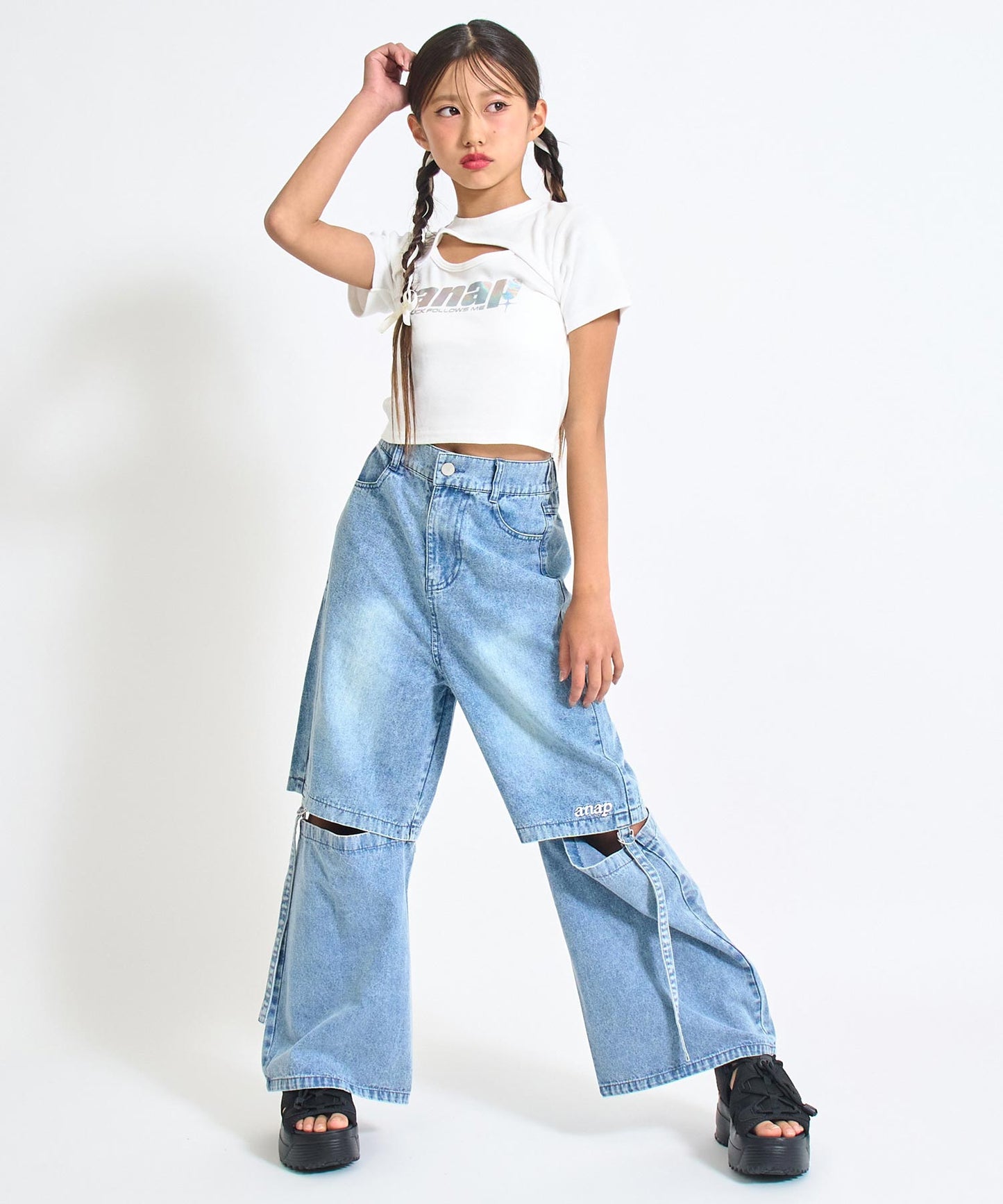 シルバーロゴ プリント ミニ トップス Tシャツ 【キッズお揃い】 913-7674