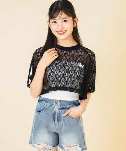 ライン入 レース クロップド トップス 913-7679