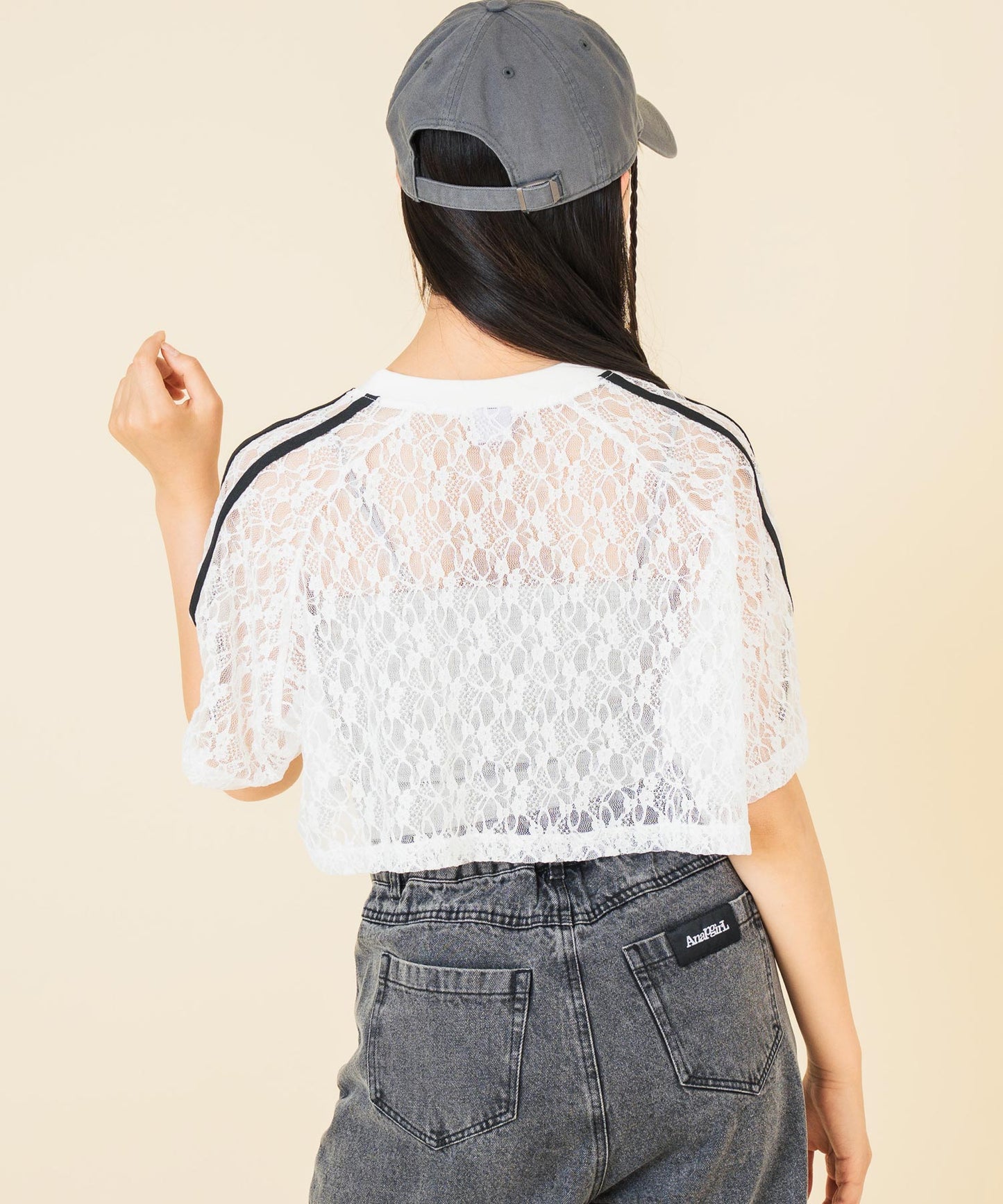 ライン入 レース クロップド トップス 913-7679