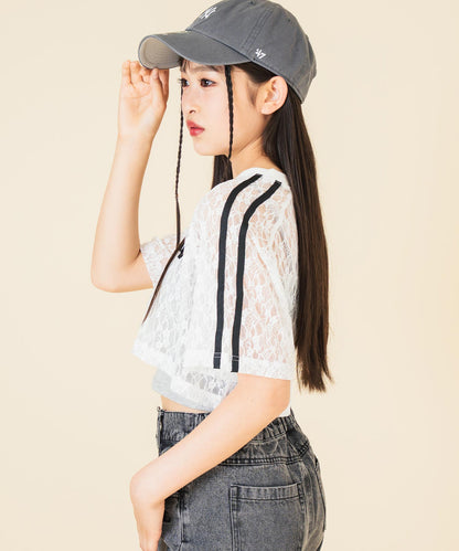 ライン入 レース クロップド トップス 913-7679