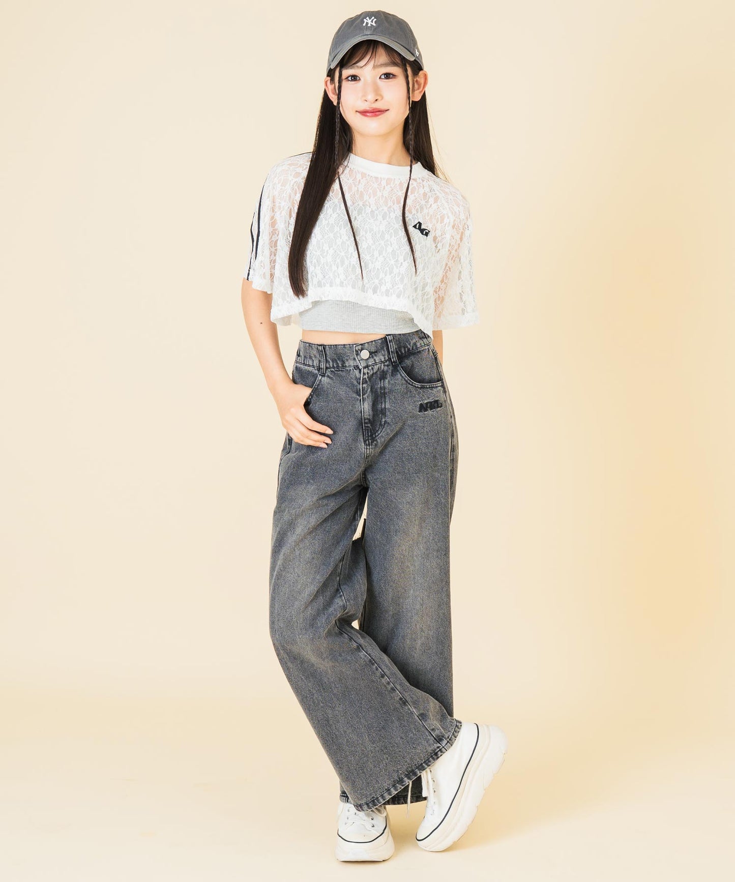 ライン入 レース クロップド トップス 913-7679