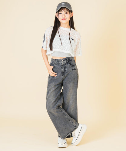 ライン入 レース クロップド トップス 913-7679