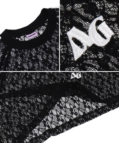 ライン入 レース クロップド トップス 913-7679