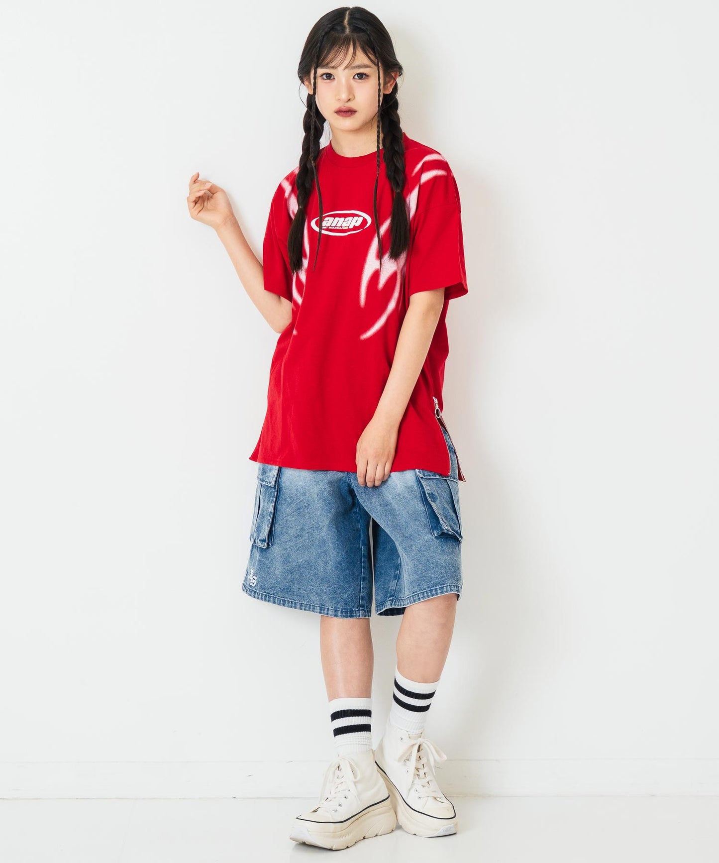 ANAPR+S サイドジップ デザイン Tシャツ【キッズお揃い】【ユニセックス】 913-7682
