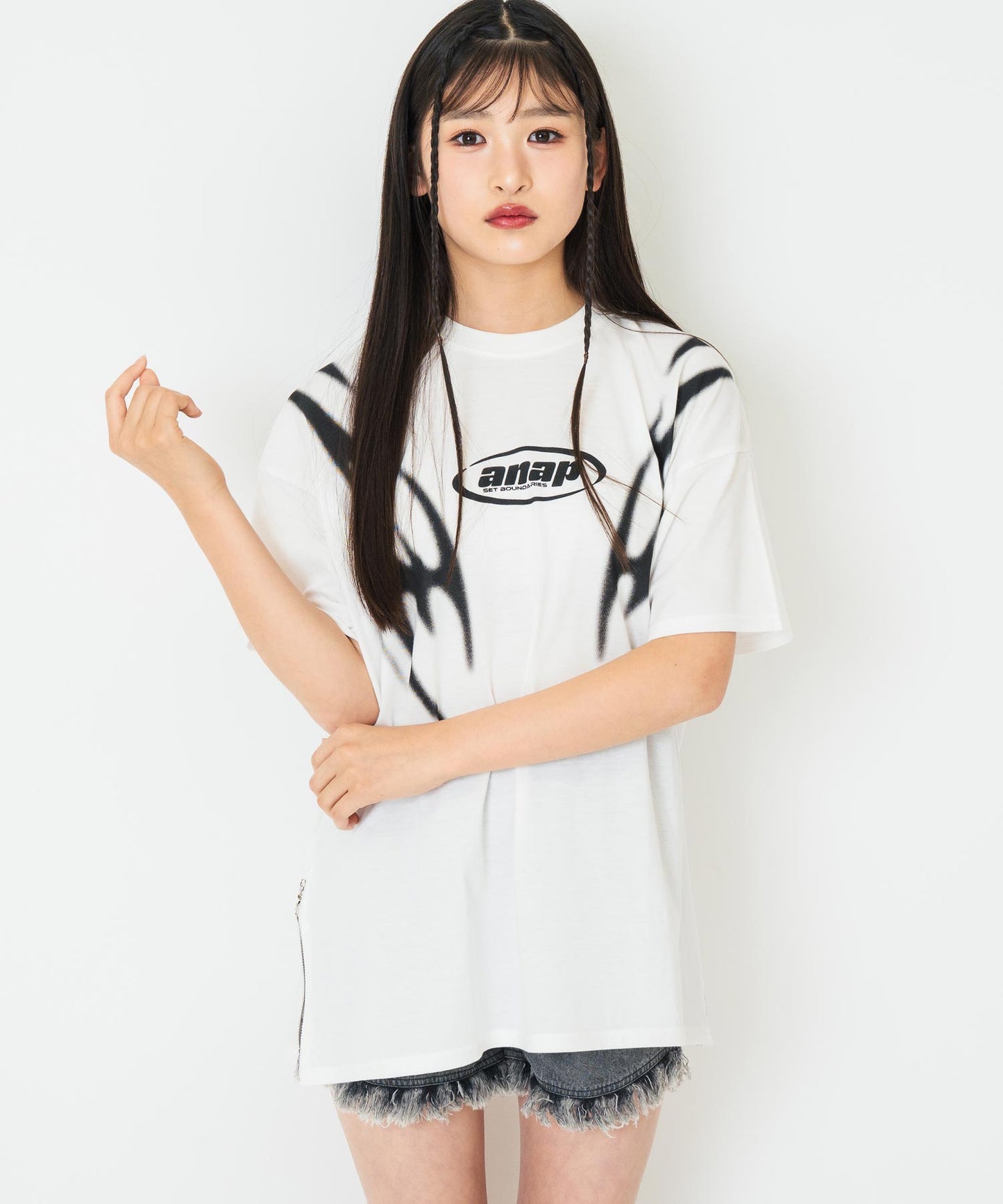 ANAPR+S サイドジップ デザイン Tシャツ【キッズお揃い】【ユニセックス】 913-7682