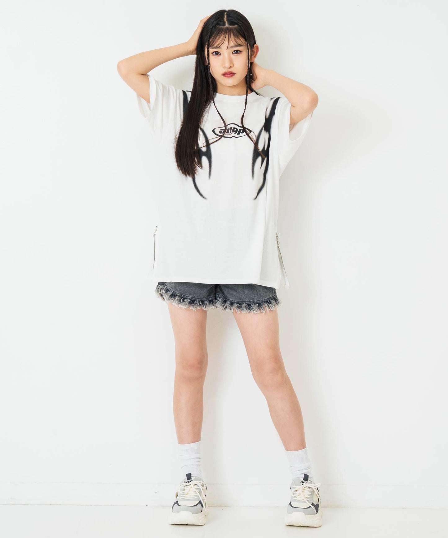 ANAPR+S サイドジップ デザイン Tシャツ【キッズお揃い】【ユニセックス】 913-7682