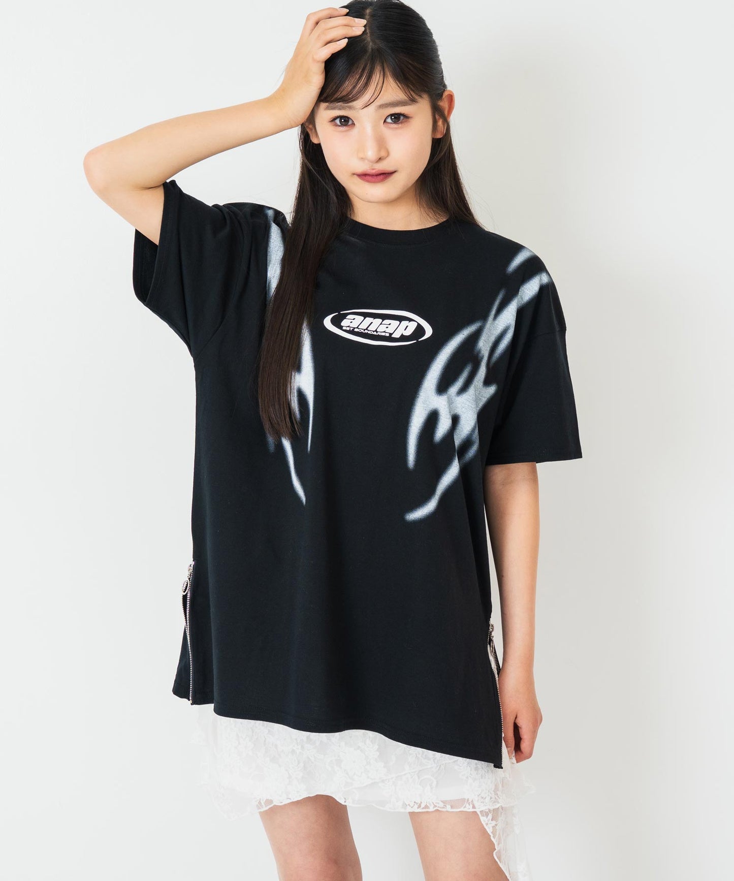 ANAPR+S サイドジップ デザイン Tシャツ【キッズお揃い】【ユニセックス】 913-7682