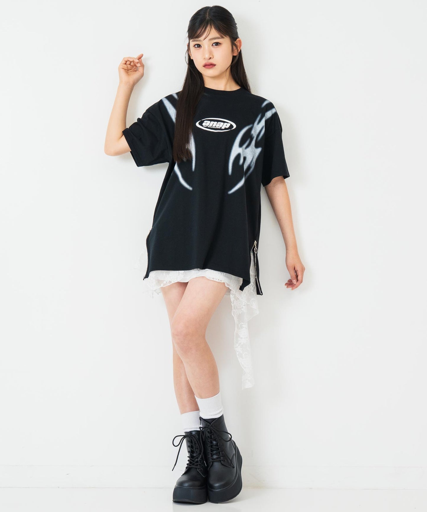ANAPR+S サイドジップ デザイン Tシャツ【キッズお揃い】【ユニセックス】 913-7682
