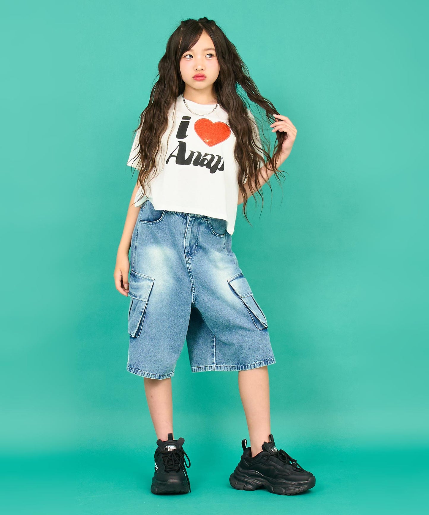 ILOVE ANAP  クロップド Tシャツ【キッズお揃い】 913-7700