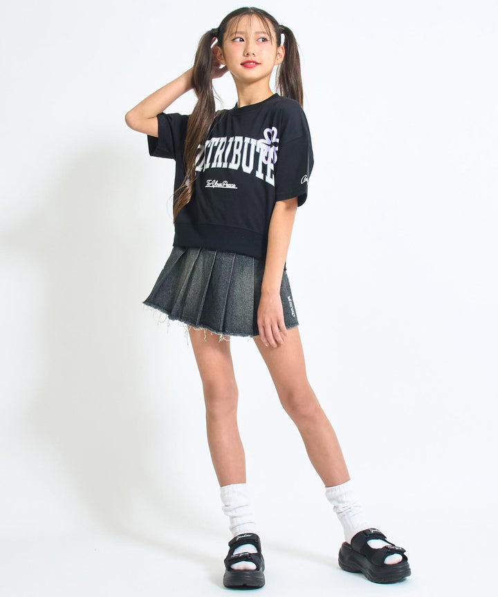 カレッジ フラワー スプレー クロップド Tシャツ 【キッズお揃い】 913-7713