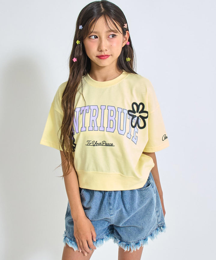 カレッジ フラワー スプレー クロップド Tシャツ 【キッズお揃い】 913-7713