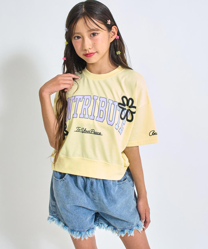 カレッジ フラワー スプレー クロップド Tシャツ 【キッズお揃い】 913-7713