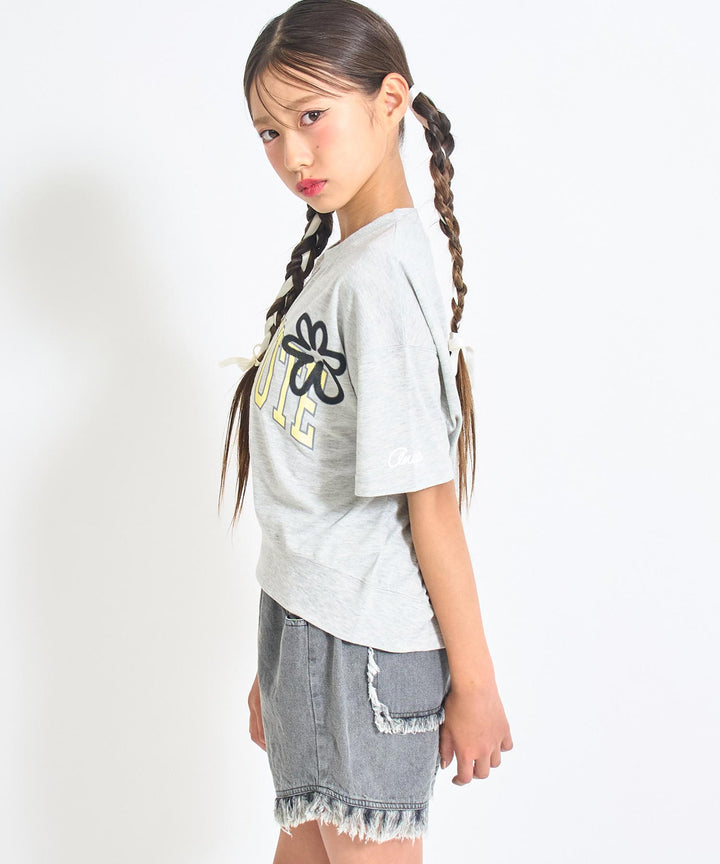 カレッジ フラワー スプレー クロップド Tシャツ 【キッズお揃い】 913-7713