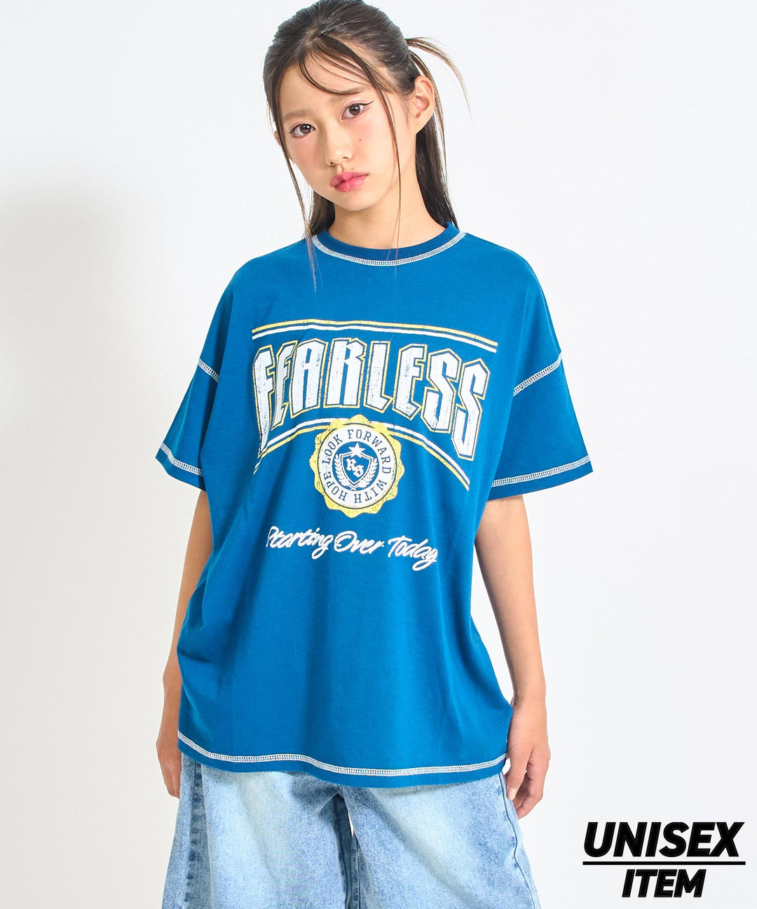 ANAPR+S ステッチ付き カスレ プリント Tシャツ【ユニセックス】 913-7714