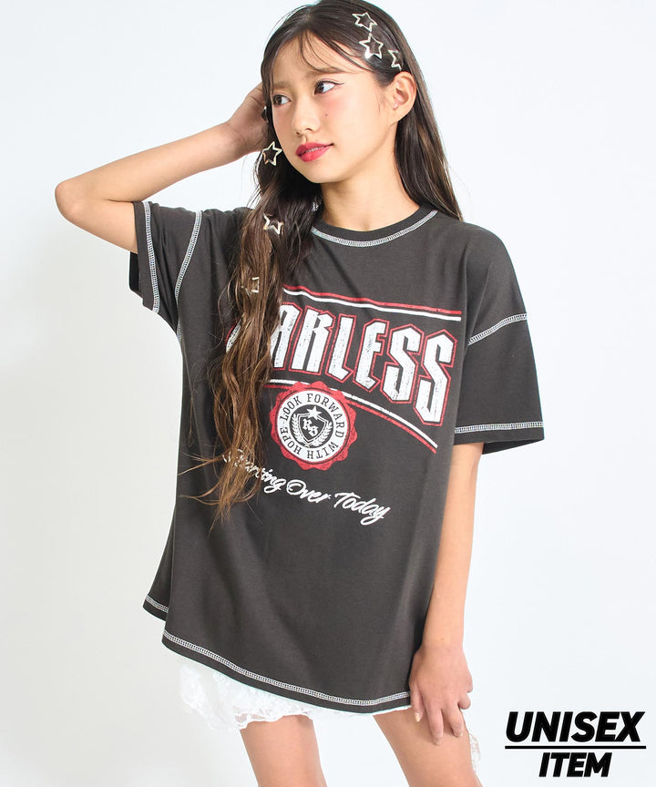 ANAPR+S ステッチ付き カスレ プリント Tシャツ【ユニセックス】 913-7714