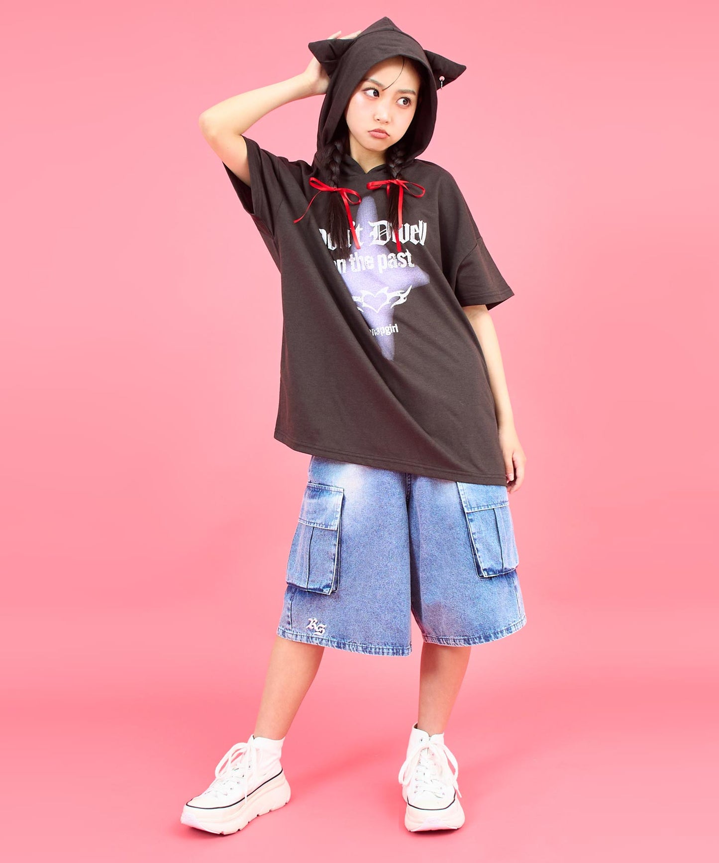 ネコミミリング付 スーパービッグ ミニ裏毛 トップス 913-7717