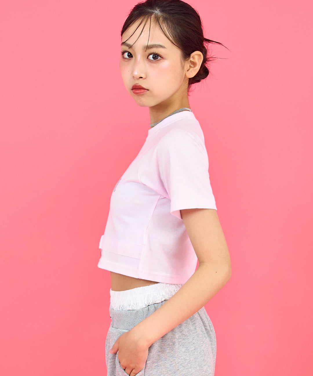 ANAPR+S ハート バックル付 ラインストーン ミニ トップス Tシャツ 913-7723