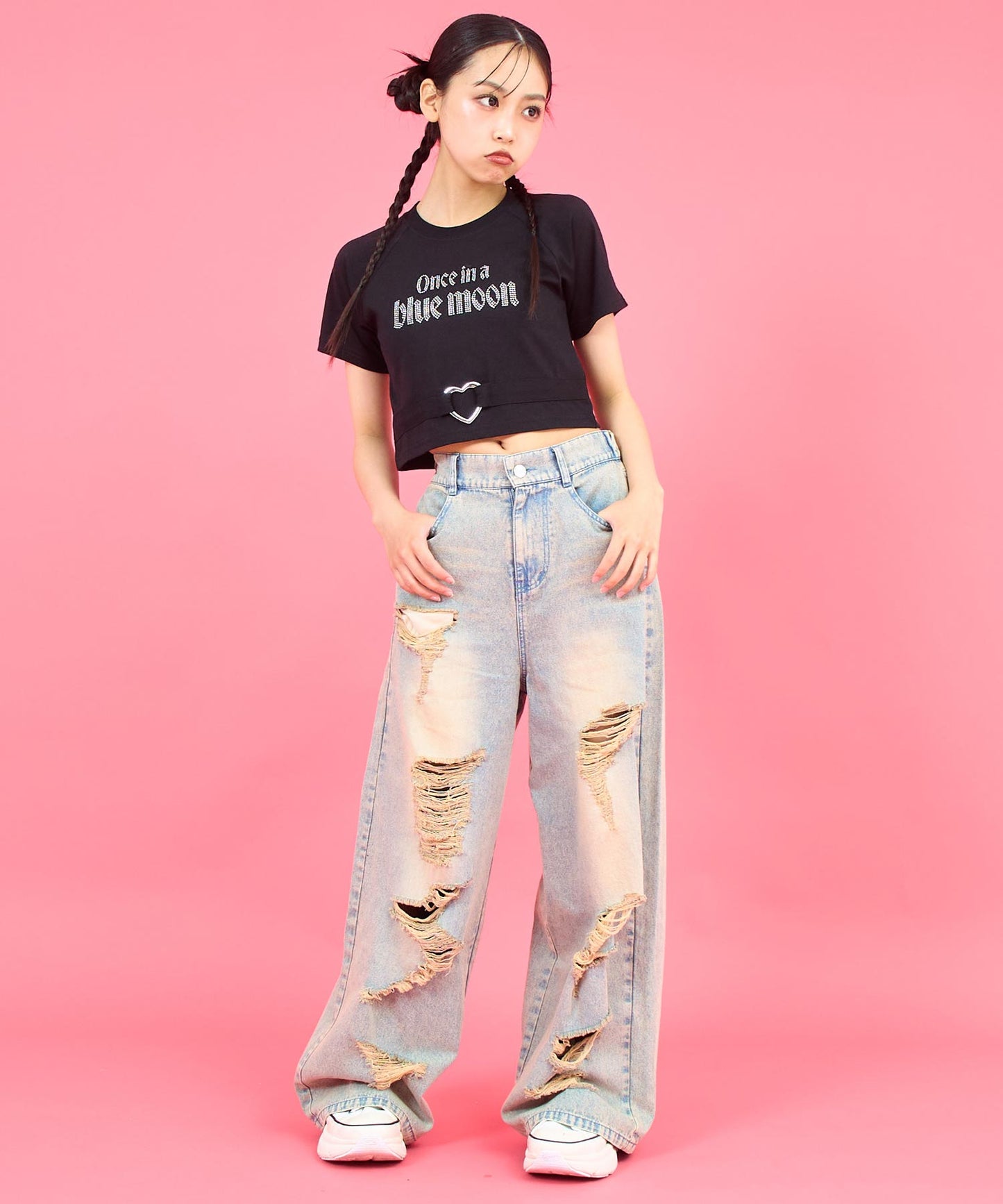 ANAPR+S ハート バックル付 ラインストーン ミニ トップス Tシャツ 913-7723