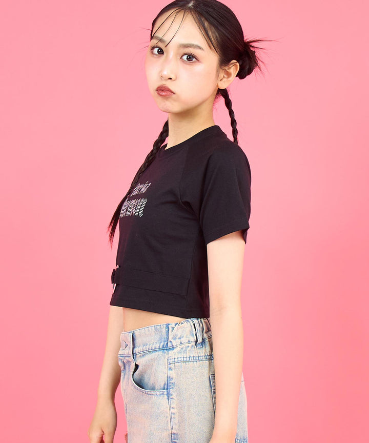ANAPR+S ハート バックル付 ラインストーン ミニ トップス Tシャツ 913-7723