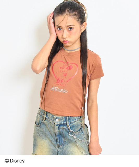 【Disney】＜Minnie＞ ANAP GiRL ラインストーン ロゴ & ラメプリント ミニ Tシャツ 913-7734