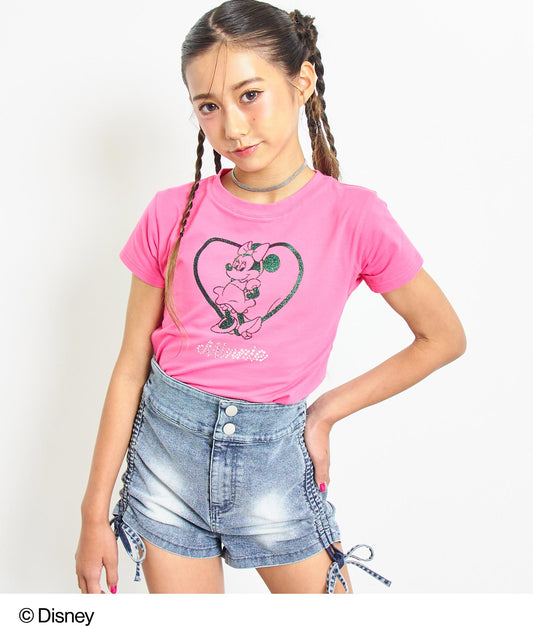 【Disney】＜Minnie＞ ANAP GiRL ラインストーン ロゴ & ラメプリント ミニ Tシャツ 913-7734