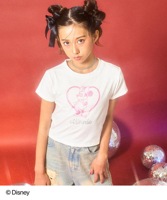 【Disney】＜Minnie＞ ANAP GiRL ラインストーン ロゴ & ラメプリント ミニ Tシャツ 913-7734